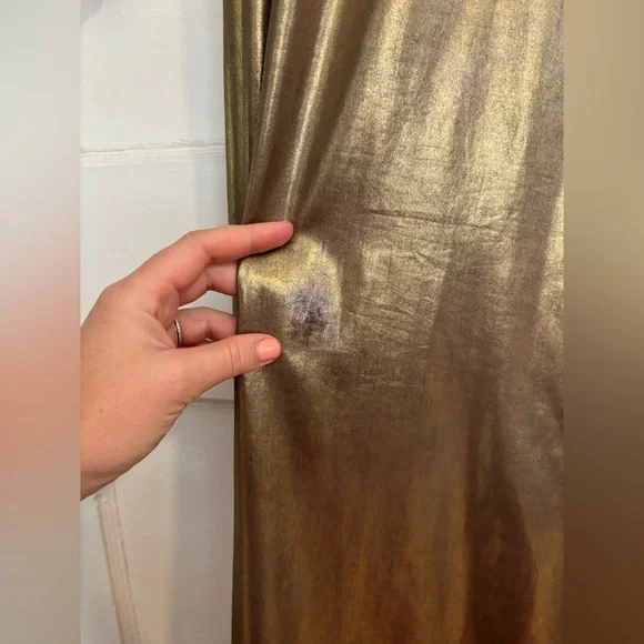 BURU Gold Lamé Long Sleeve Button Up Bow Midi Dress Size XS - Picture 12 of 14